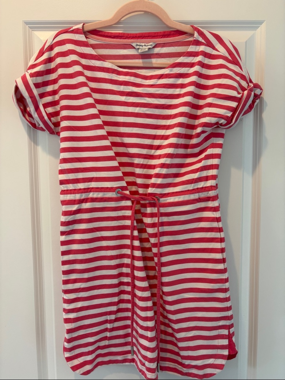 Tommy Bahama Pink and White Striped Tee Dress